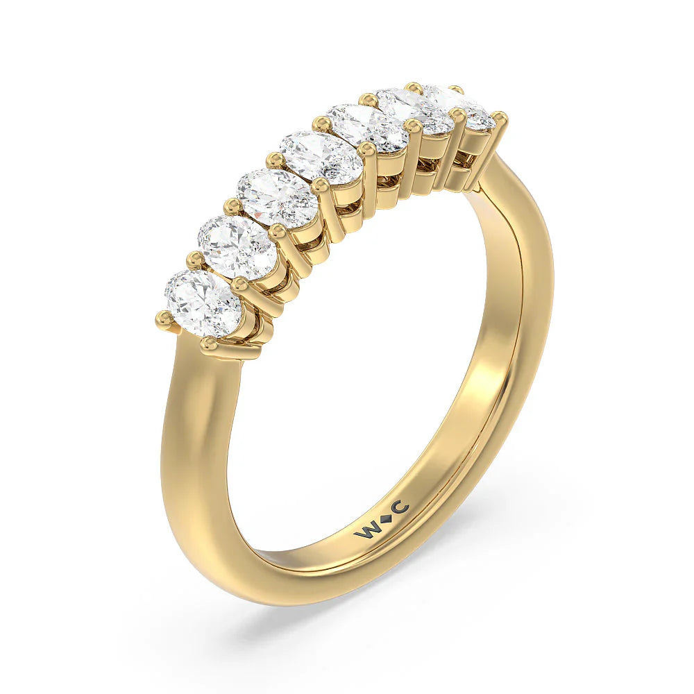 Seven Stone Oval Cut Diamond Ring (E+ VS+) with 18KT Yellow Gold / Lab / 1 Cut Diamond in 14KT Yellow Gold / Lab / 1 view 3

