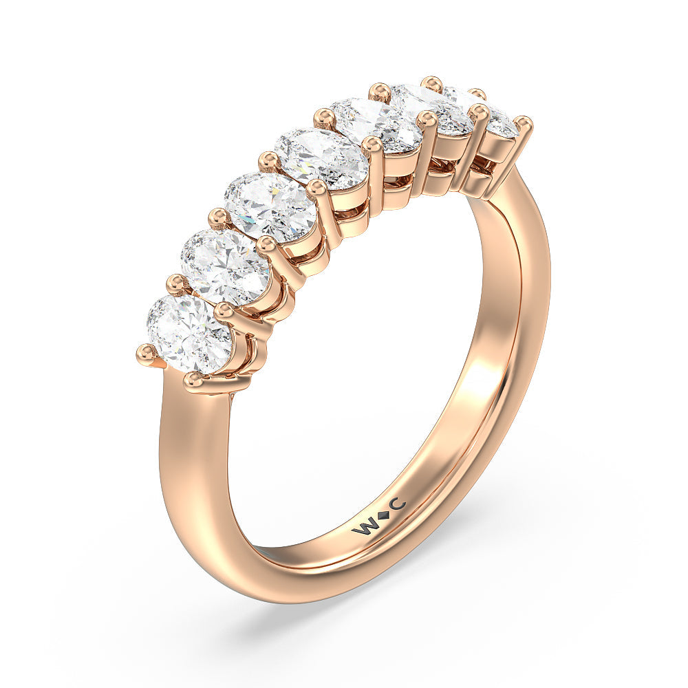Seven Stone Oval Cut Diamond Ring with 18KT Rose Gold / Natural / 1 1/2 Cut Diamond in 14KT Rose Gold / Natural / 1 1/2 view 3
