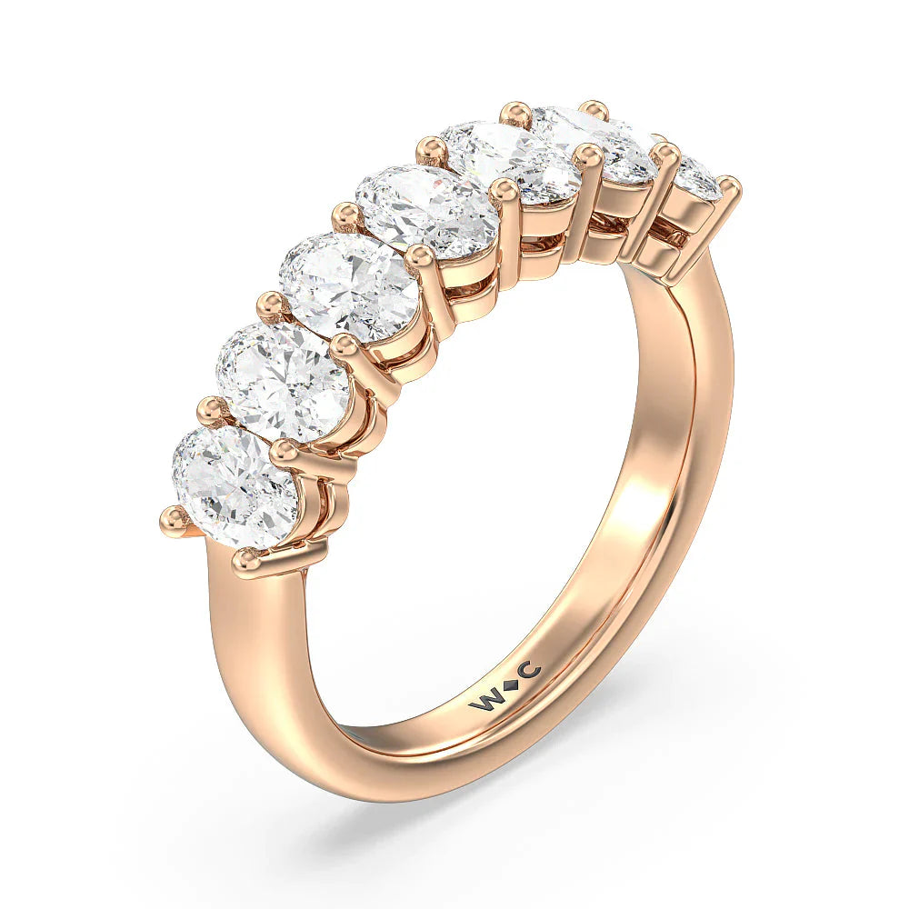 Seven Stone Oval Cut Diamond Ring (E+ VS+) with 18KT Rose Gold / Lab / 2 Cut Diamond in 14KT Rose Gold / Lab / 2 view 3
