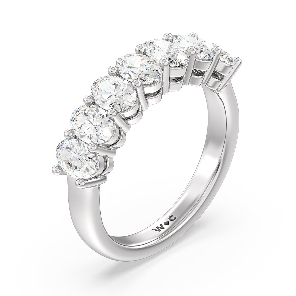 Seven Stone Oval Cut Diamond Ring with Platinum / Natural / 2 Cut Diamond in 14KT Platinum / Natural / 2 view 3
