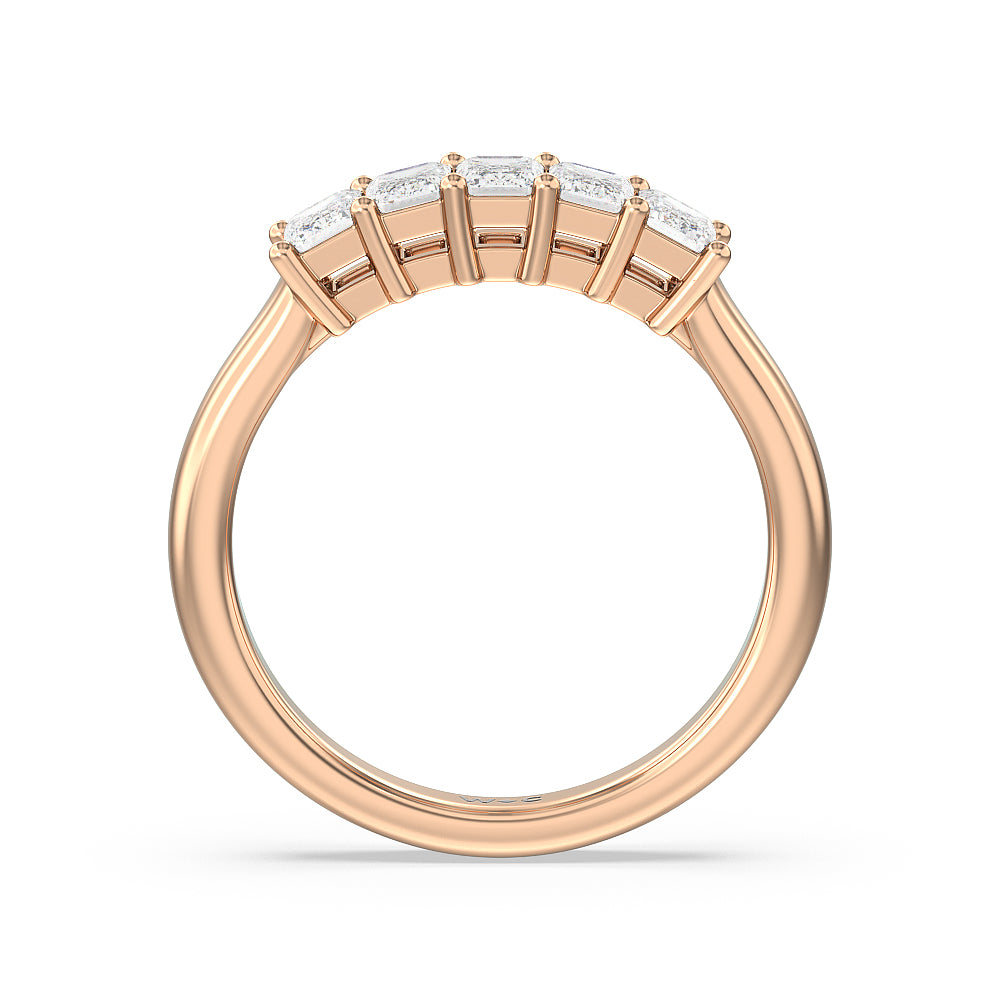 Five Stone Emerald Cut Diamond Ring (G/H SI+) with 18KT Rose Gold / Natural / 1 Cut Diamond in 14KT Rose Gold / Natural / 1 view 2

