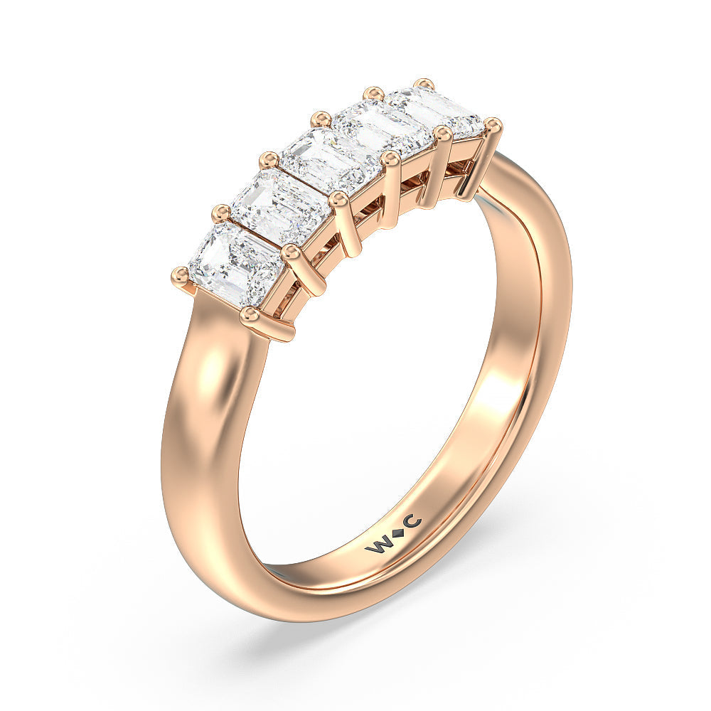 Five Stone Emerald Cut Diamond Ring (G/H SI+) with 18KT Rose Gold / Natural / 1 Cut Diamond in 14KT Rose Gold / Natural / 1 view 3
