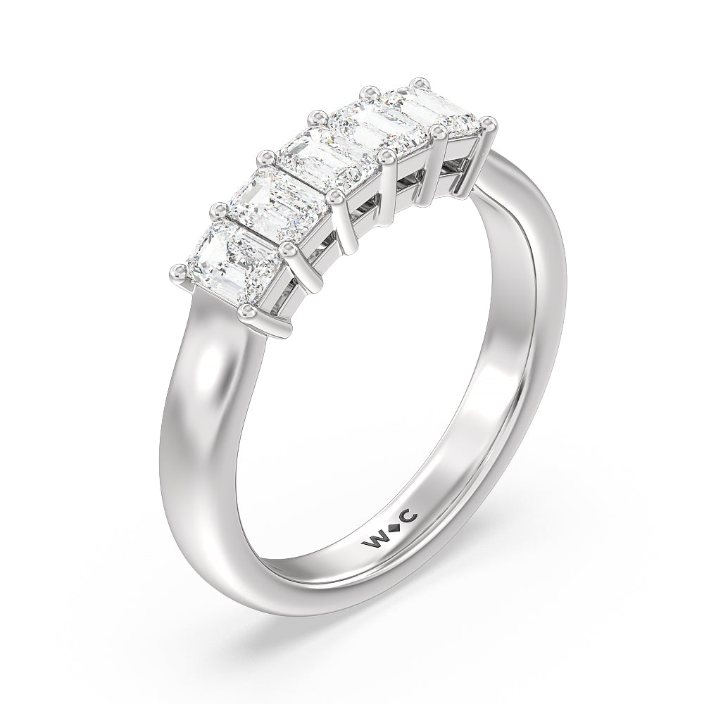 Five Stone Emerald Cut Diamond Ring (G/H SI+) with Platinum / Natural / 1 Cut Diamond in 14KT Platinum / Natural / 1 view 3
