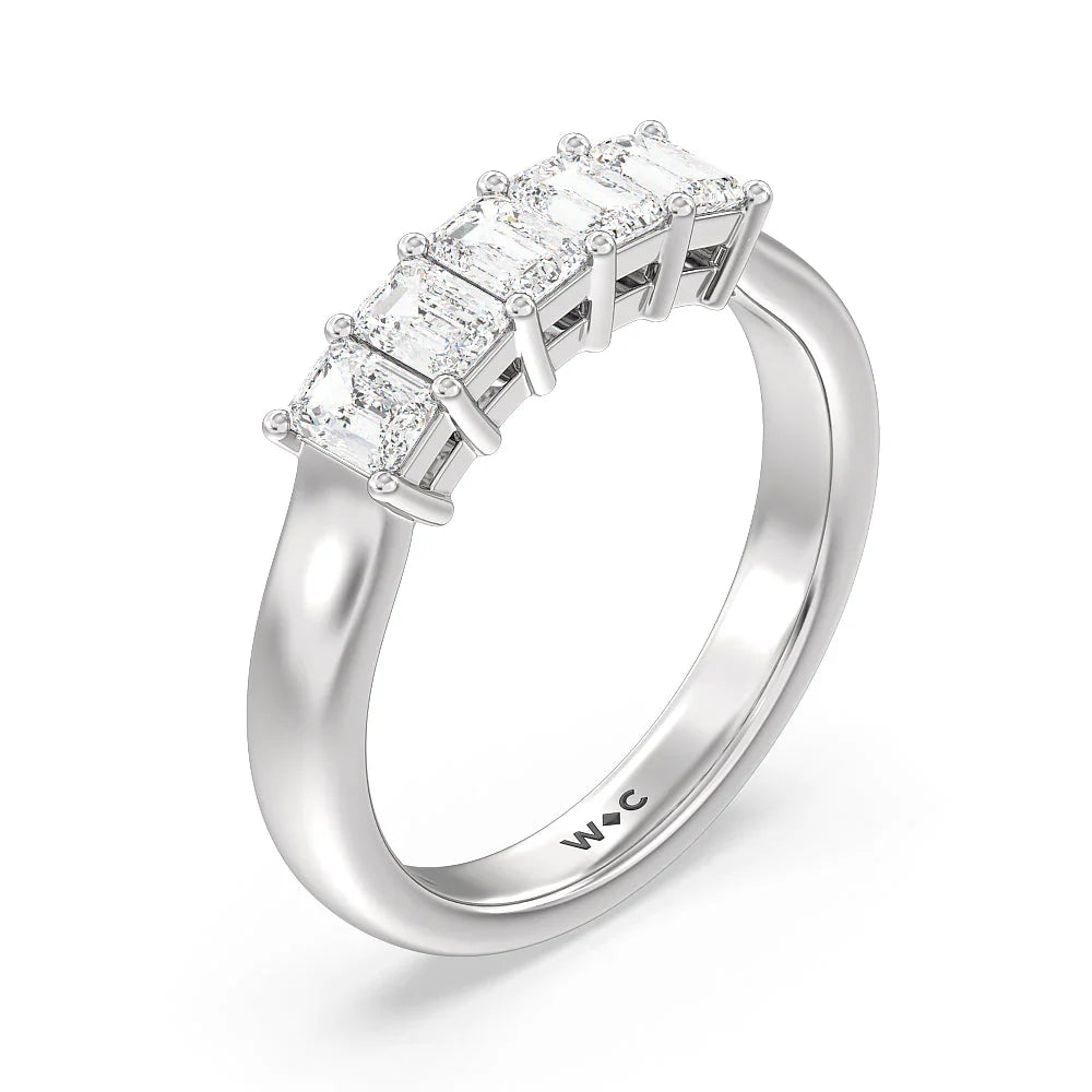 Five Stone Emerald Cut Diamond Ring (E+ VS+) with Platinum / Lab / 1 Cut Diamond in 14KT Platinum / Lab / 1 view 3
