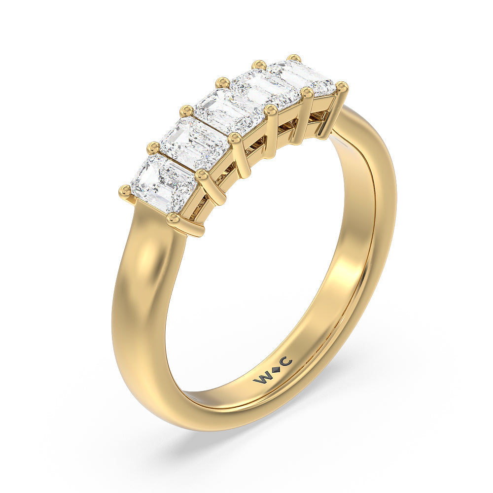 Five Stone Emerald Cut Diamond Ring (G/H SI+) with 18KT Yellow Gold / Natural / 1 Cut Diamond in 14KT Yellow Gold / Natural / 1 view 3
