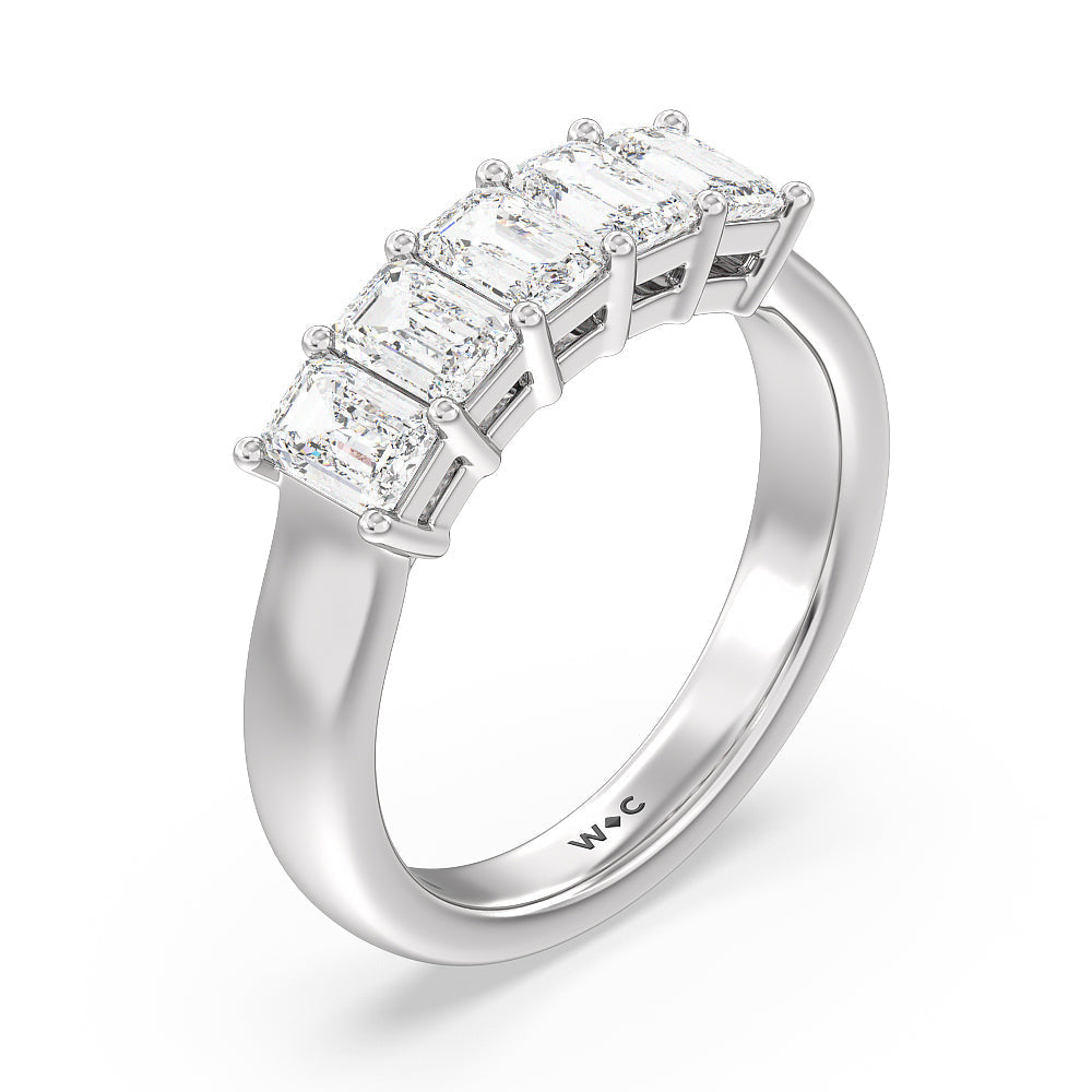 Five Stone Emerald Cut Diamond Ring (G/H SI+) with Platinum / Natural / 1 1/2 Cut Diamond in 14KT Platinum / Natural / 1 1/2 view 3
