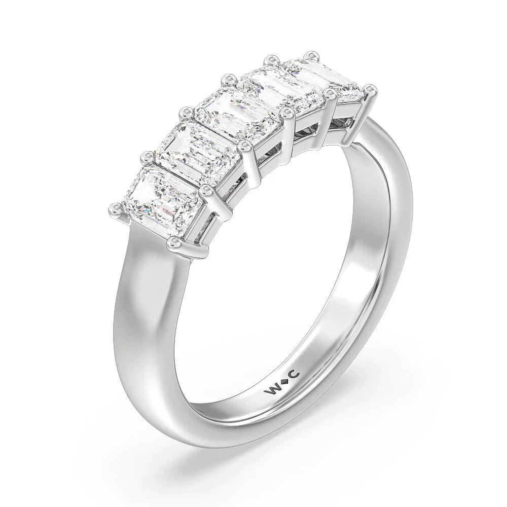 Five Stone Emerald Cut Diamond Ring (E+ VS+) with Platinum / Lab / 1 1/2 Cut Diamond in 14KT Platinum / Lab / 1 1/2 view 3
