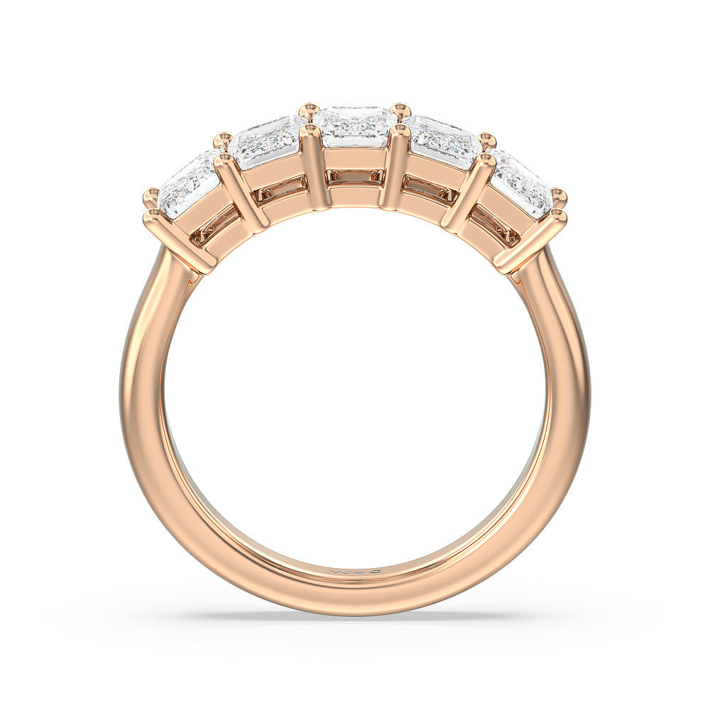 Five Stone Emerald Cut Diamond Ring (G/H SI+) with 18KT Rose Gold / Natural / 2 Cut Diamond in 14KT Rose Gold / Natural / 2 view 2
