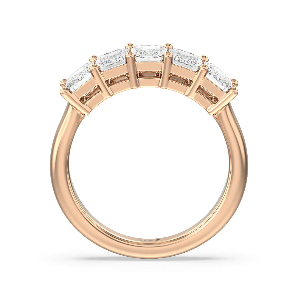 Five Stone Emerald Cut Diamond Ring (E+ VS+) with 18KT Rose Gold / Lab / 2 Cut Diamond in 14KT Rose Gold / Lab / 2 view 2
