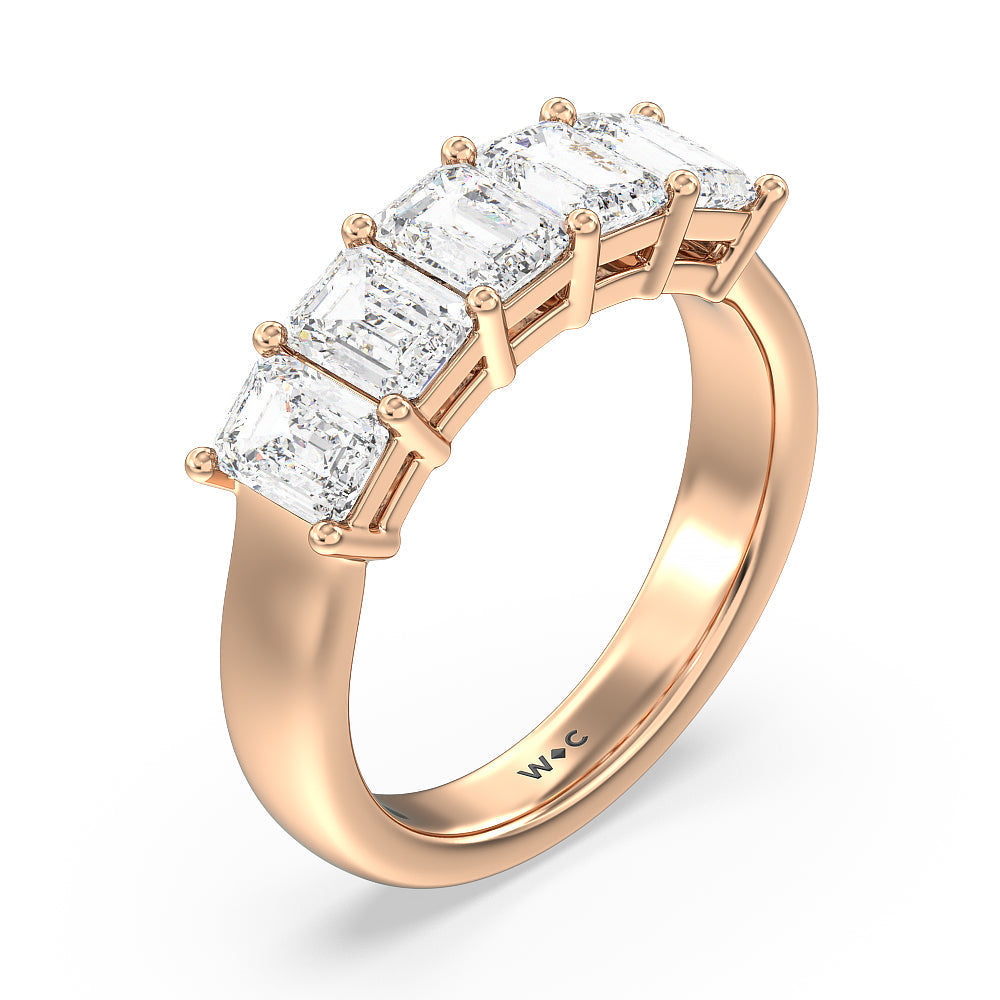 Five Stone Emerald Cut Diamond Ring (G/H SI+) with 18KT Rose Gold / Natural / 2 Cut Diamond in 14KT Rose Gold / Natural / 2 view 3
