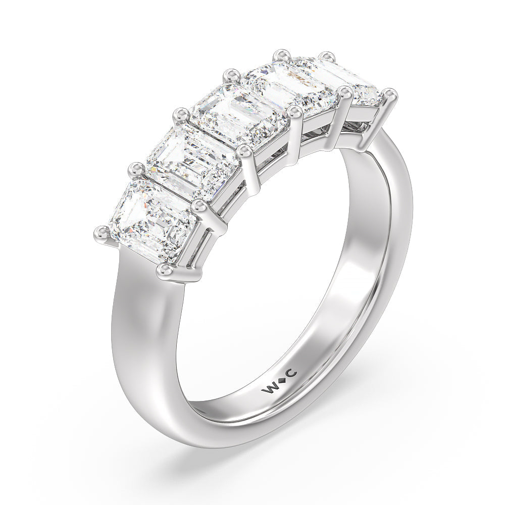 Five Stone Emerald Cut Diamond Ring (G/H SI+) with Platinum / Natural / 2 Cut Diamond in 14KT Platinum / Natural / 2 view 3
