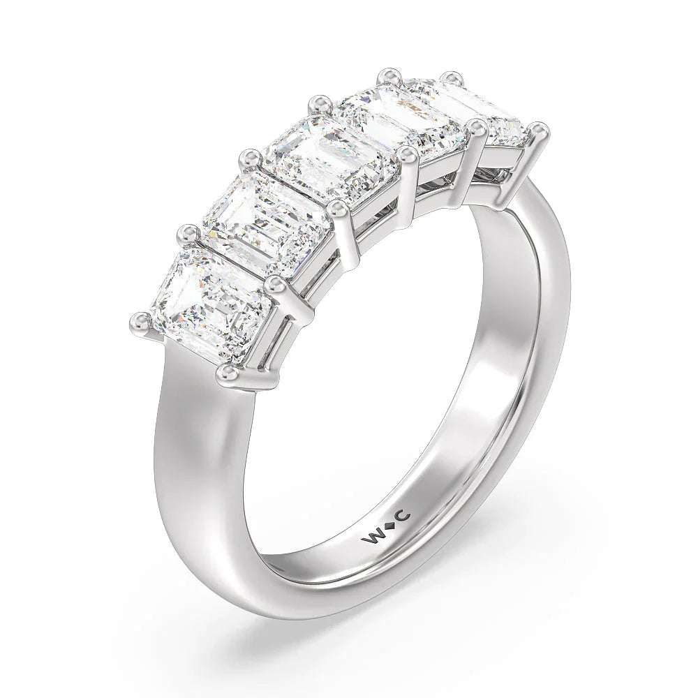Five Stone Emerald Cut Diamond Ring (E+ VS+) with Platinum / Lab / 2 Cut Diamond in 14KT Platinum / Lab / 2 view 3
