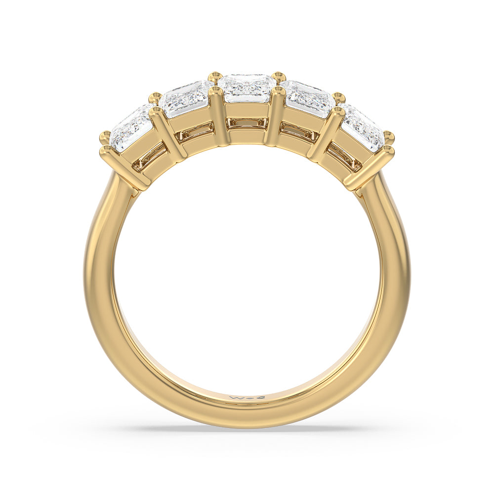 Five Stone Emerald Cut Diamond Ring (G/H SI+) with 18KT Yellow Gold / Natural / 2 Cut Diamond in 14KT Yellow Gold / Natural / 2 view 2
