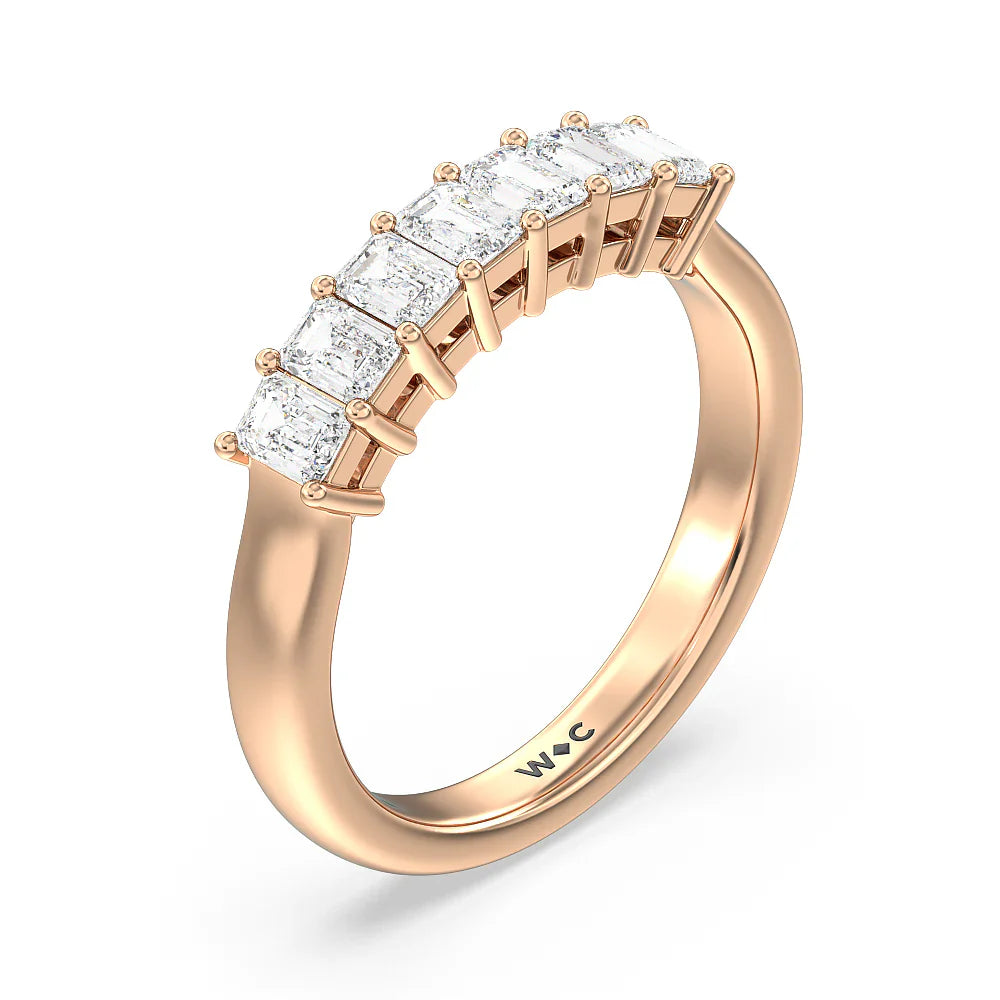 Seven Stone Emerald Cut Diamond Ring (E+ VS+) with 18KT Rose Gold / Lab / 1 Cut Diamond in 14KT Rose Gold / Lab / 1 view 3

