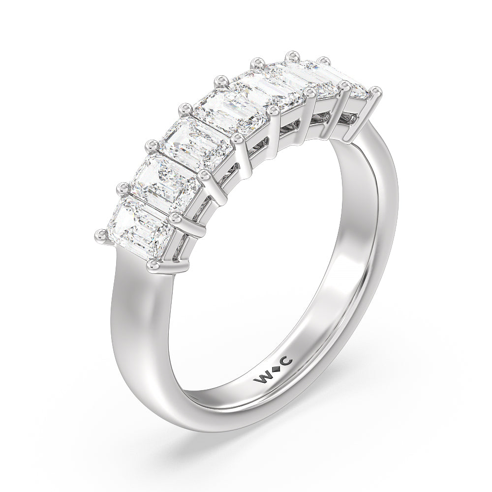 Seven Stone Emerald Cut Diamond Ring (G/H SI+) with Platinum / Natural / 1 1/2 Cut Diamond in 14KT Platinum / Natural / 1 1/2 view 3
