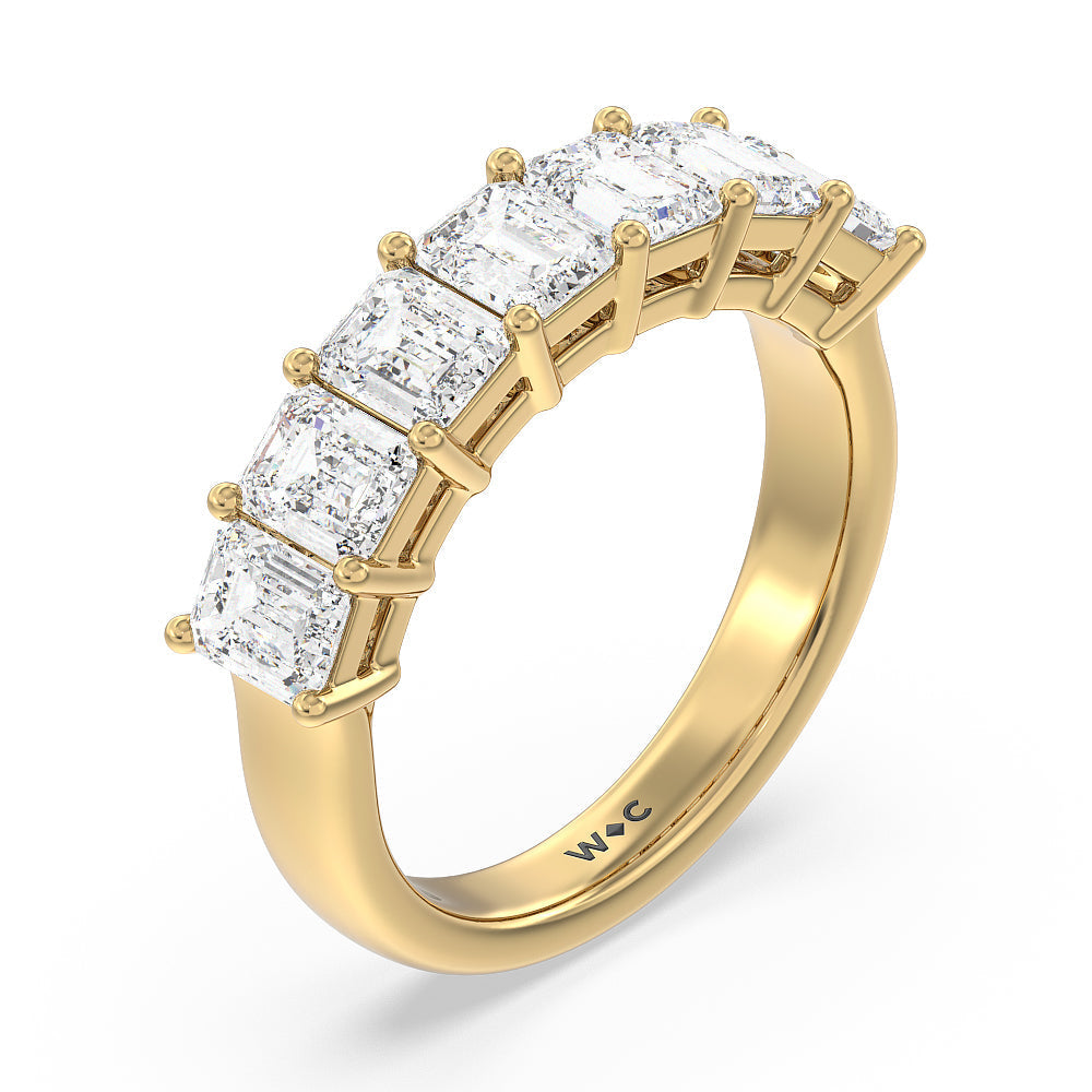 Seven Stone Emerald Cut Diamond Ring (G/H SI+) with 18KT Yellow Gold / Natural / 2 Cut Diamond in 14KT Yellow Gold / Natural / 2 view 3
