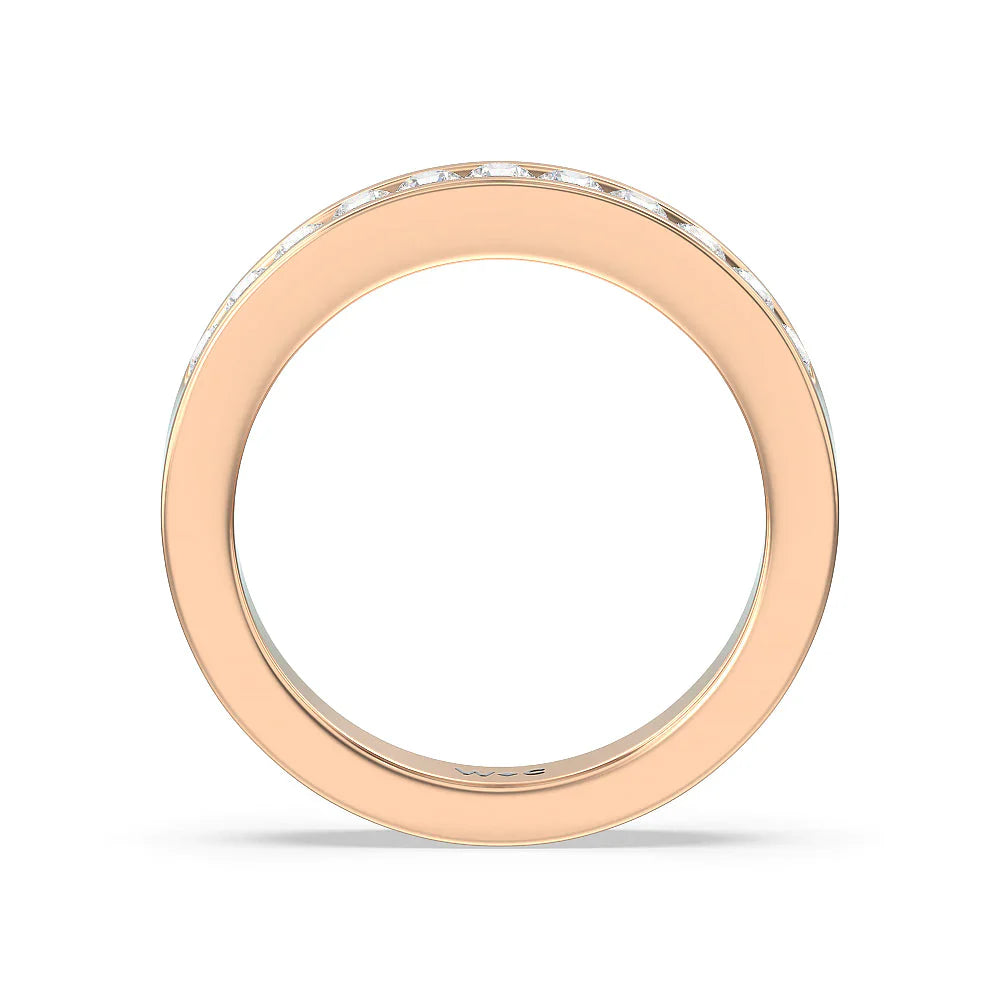 Round Brilliant Cut Diamond Channel Set Band (E+ VS+) with 18KT Rose Gold / Lab / 1/2 Cut Diamond in 14KT Rose Gold / Lab / 1/2 view 3

