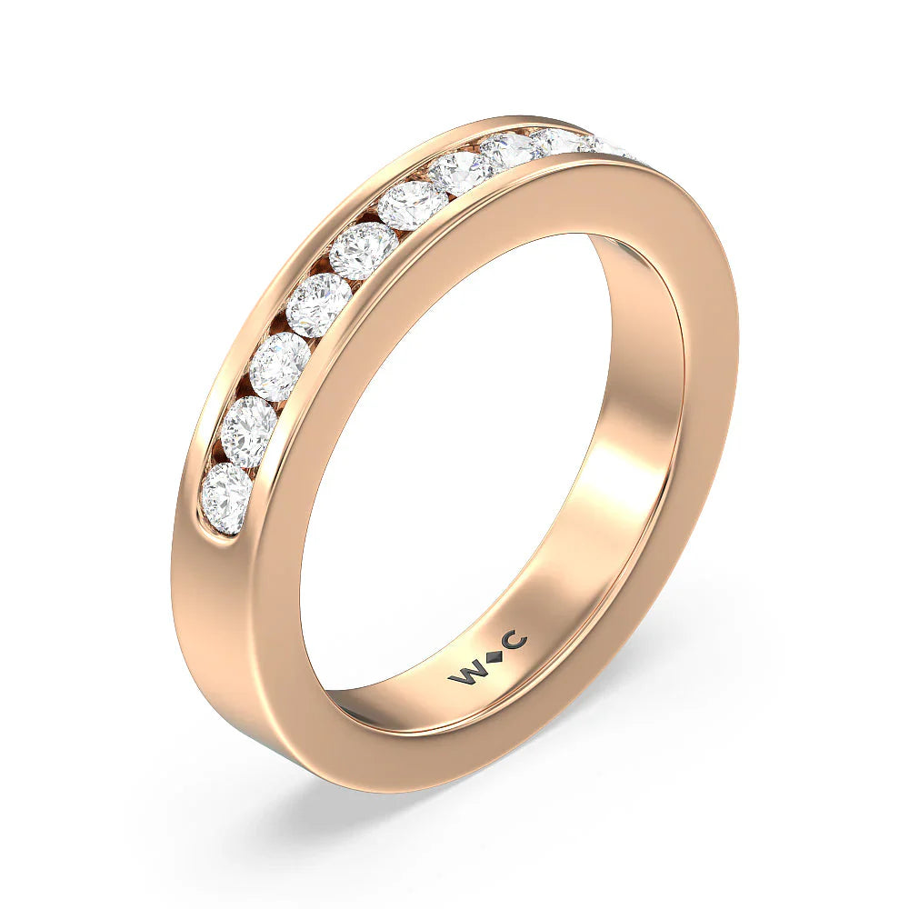 Round Brilliant Cut Diamond Channel Set Band (E+ VS+) with 18KT Rose Gold / Lab / 1/2 Cut Diamond in 14KT Rose Gold / Lab / 1/2 view 2
