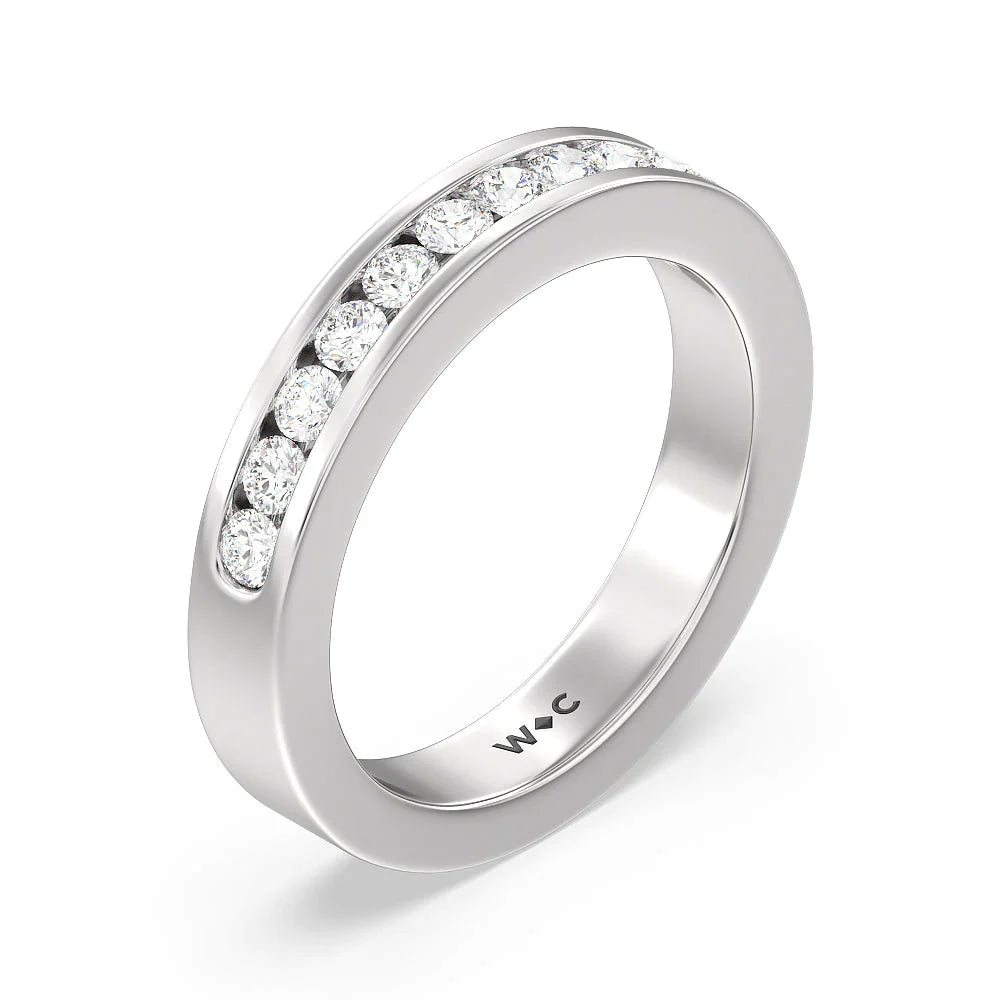Round Brilliant Cut Diamond Channel Set Band (E+ VS+) with Platinum / Lab / 1/2 Cut Diamond in 14KT Platinum / Lab / 1/2 view 3
