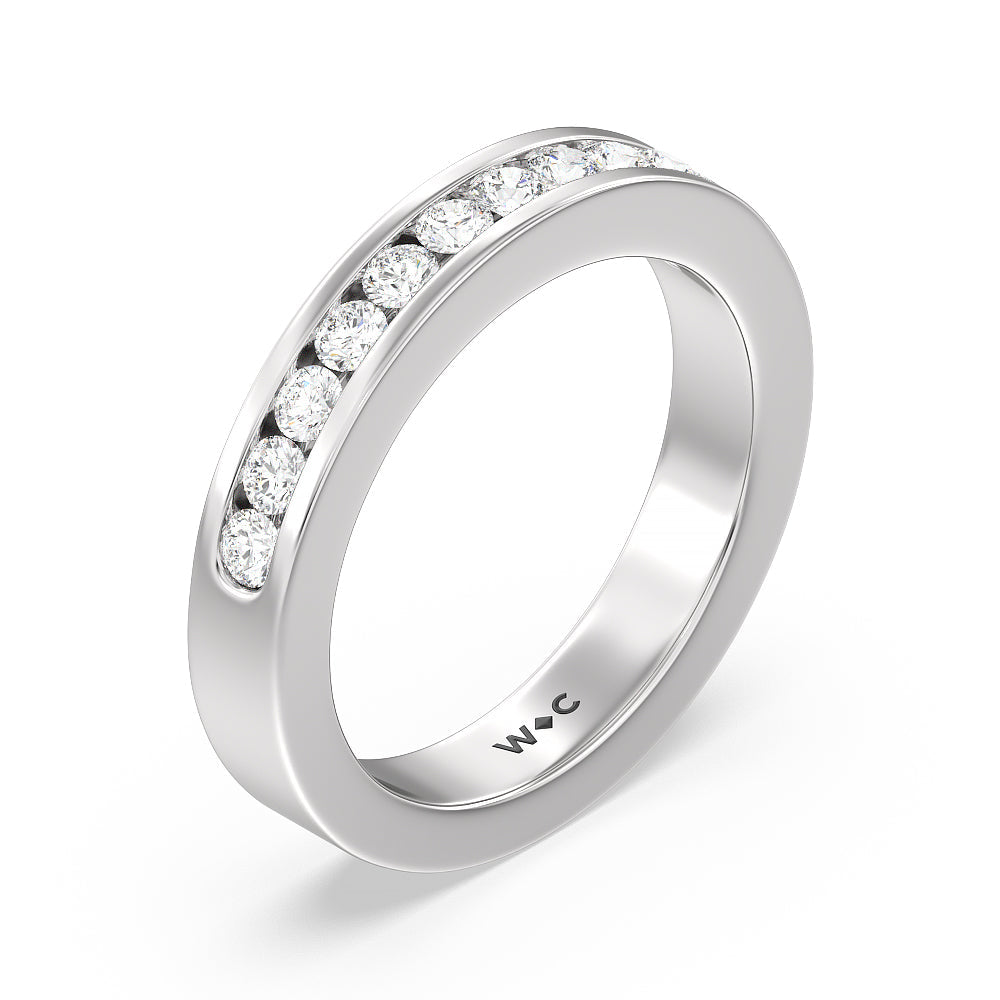 Round Brilliant Cut Diamond Channel Set Band with Platinum / Natural / 1/2 Cut Diamond in 14KT Platinum / Natural / 1/2 view 3
