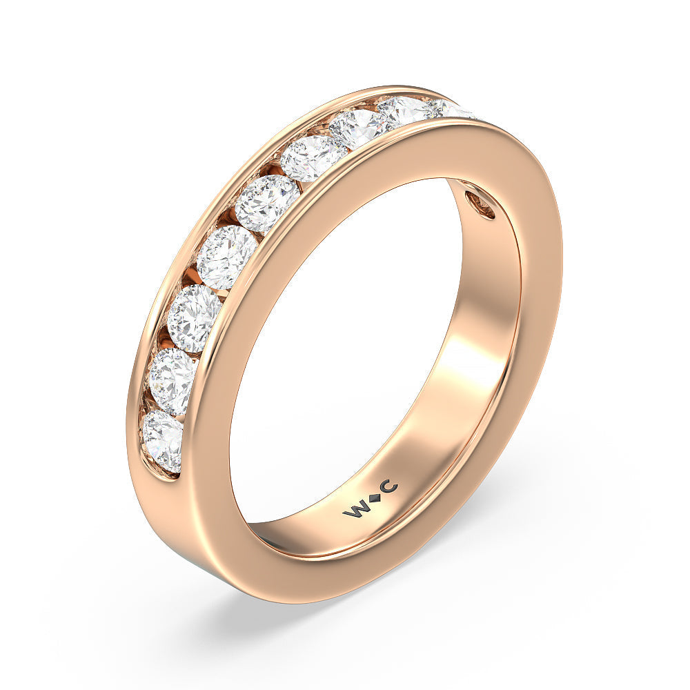 Round Brilliant Cut Diamond Channel Set Band (F/G SI+) with 18KT Rose Gold / Natural / 1 Cut Diamond in 14KT Rose Gold / Natural / 1 view 5
