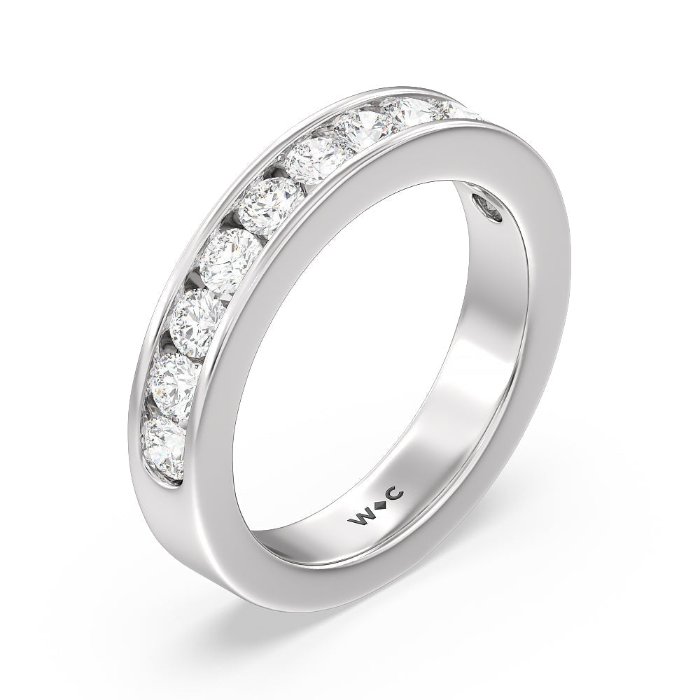 Round Brilliant Cut Diamond Channel Set Band with Platinum / Natural / 1 Cut Diamond in 14KT Platinum / Natural / 1 view 3
