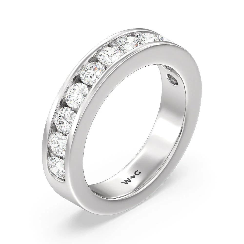 Round Brilliant Cut Diamond Channel Set Band (E+ VS+) with Platinum / Lab / 1 1/2 Cut Diamond in 14KT Platinum / Lab / 1 1/2 view 3
