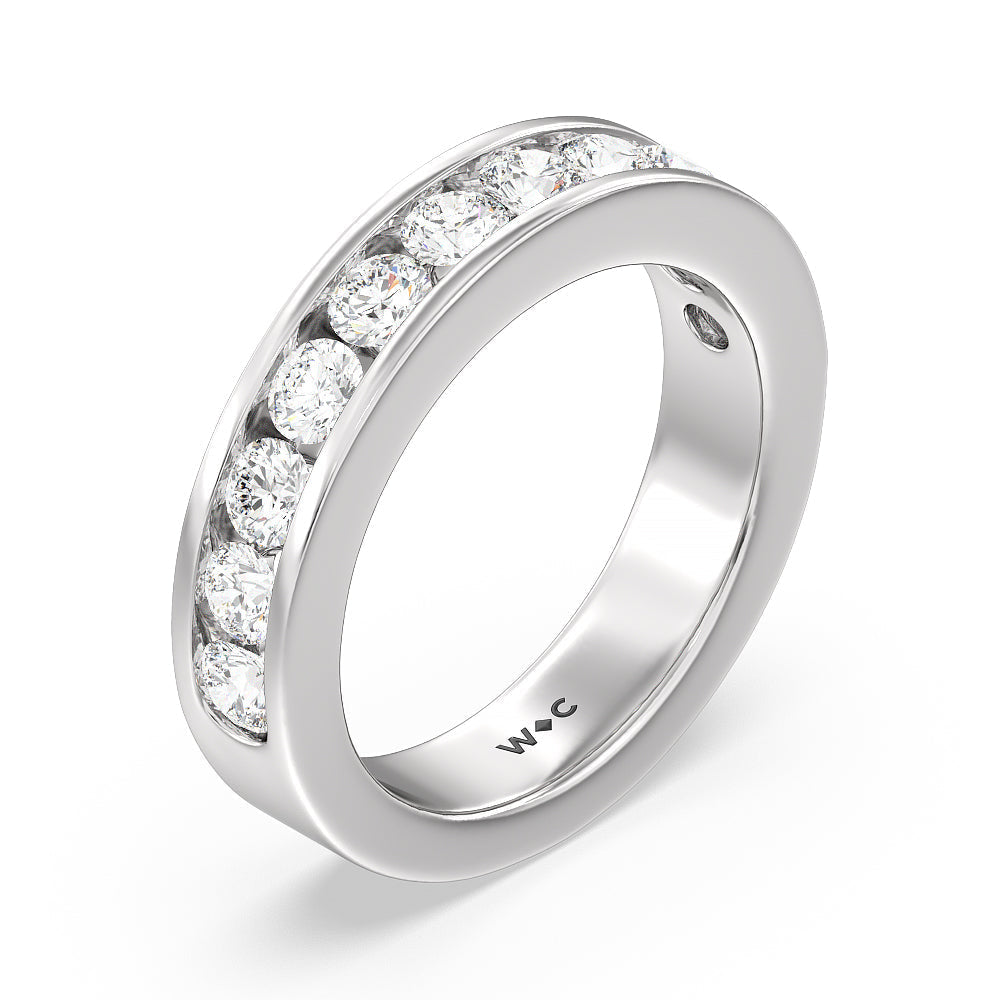 Round Brilliant Cut Diamond Channel Set Band with Platinum / Natural / 1 1/2 Cut Diamond in 14KT Platinum / Natural / 1 1/2 view 3
