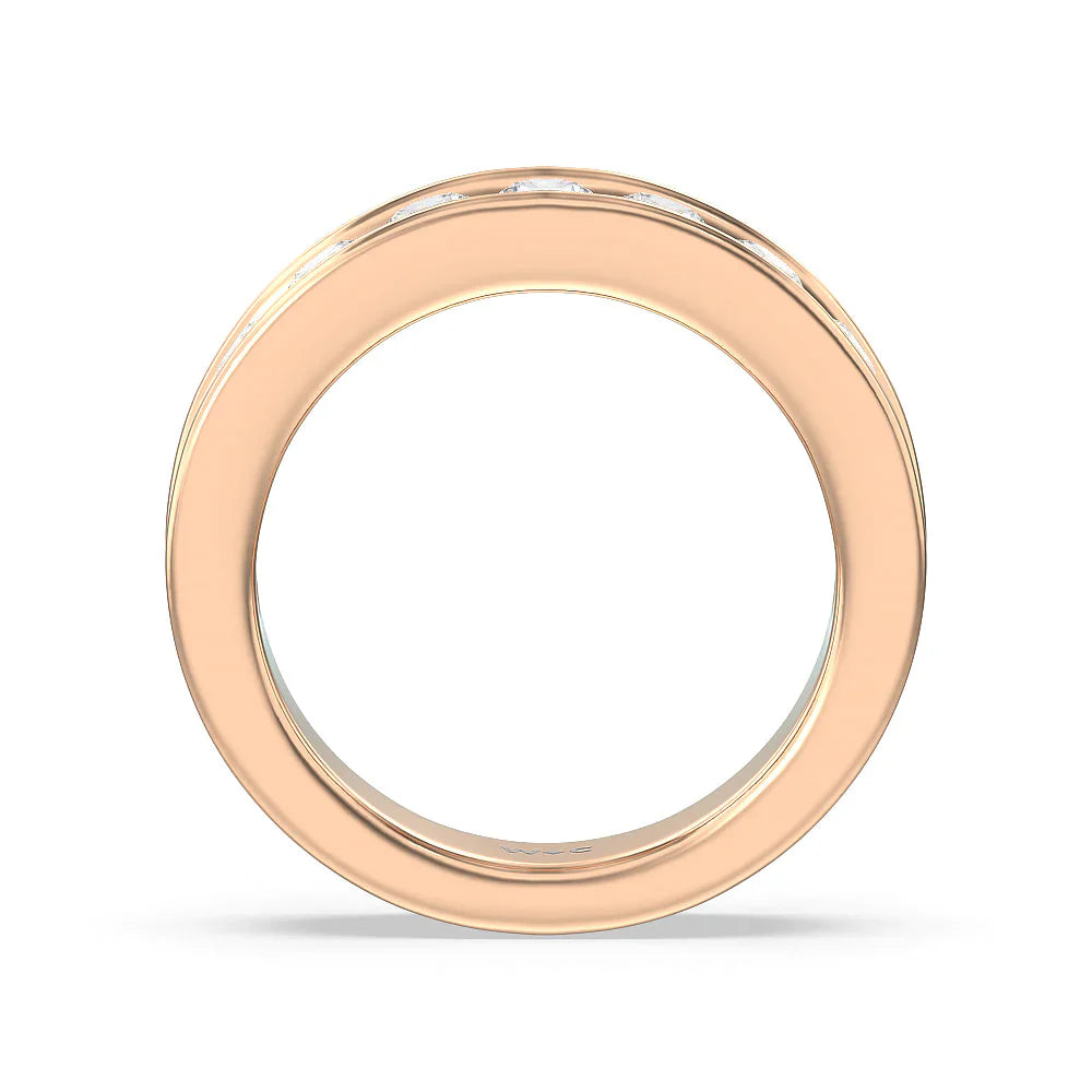 Round Brilliant Cut Diamond Channel Set Band (E+ VS+) with 18KT Rose Gold / Lab / 2 Cut Diamond in 14KT Rose Gold / Lab / 2 view 2
