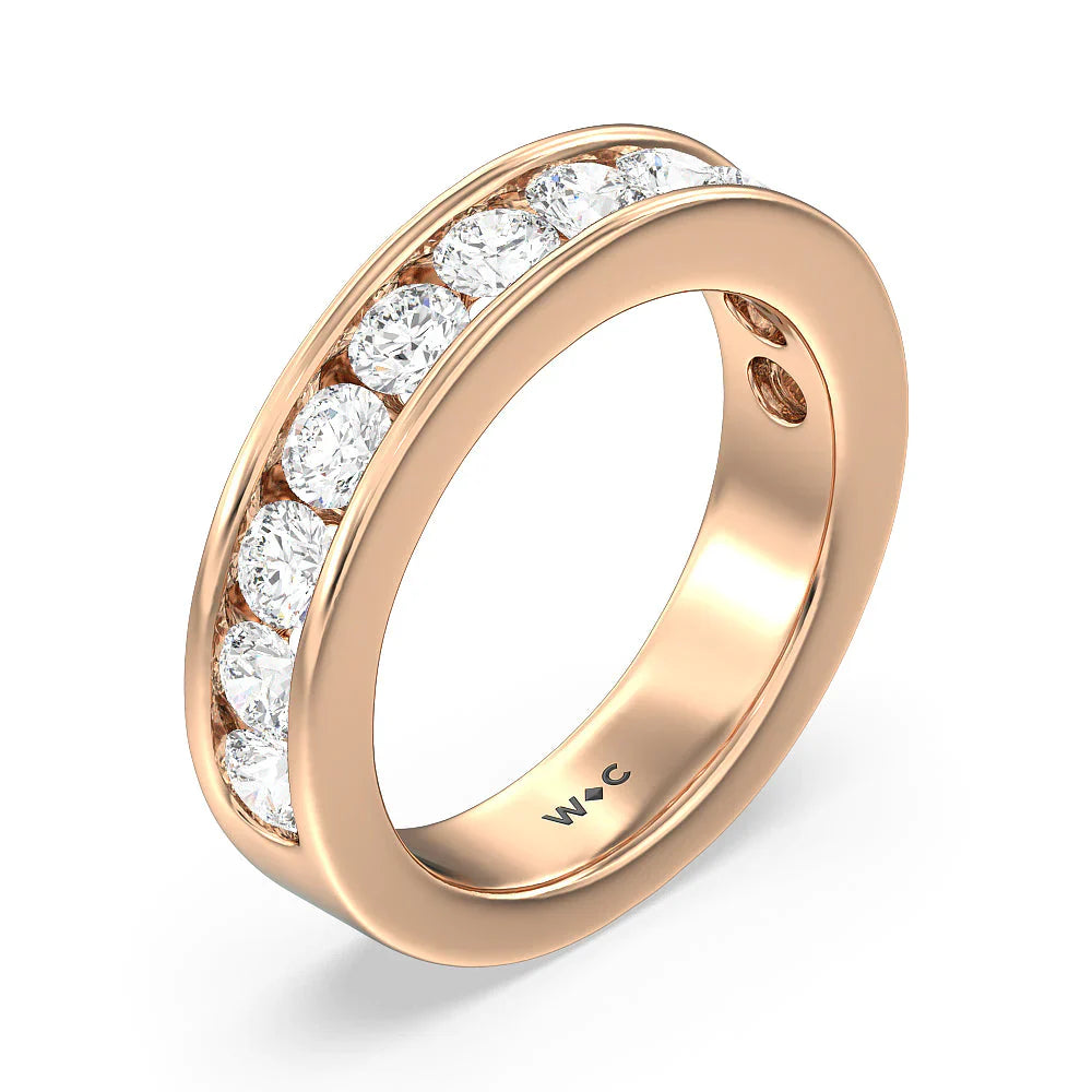 Round Brilliant Cut Diamond Channel Set Band (E+ VS+) with 18KT Rose Gold / Lab / 2 Cut Diamond in 14KT Rose Gold / Lab / 2 view 3

