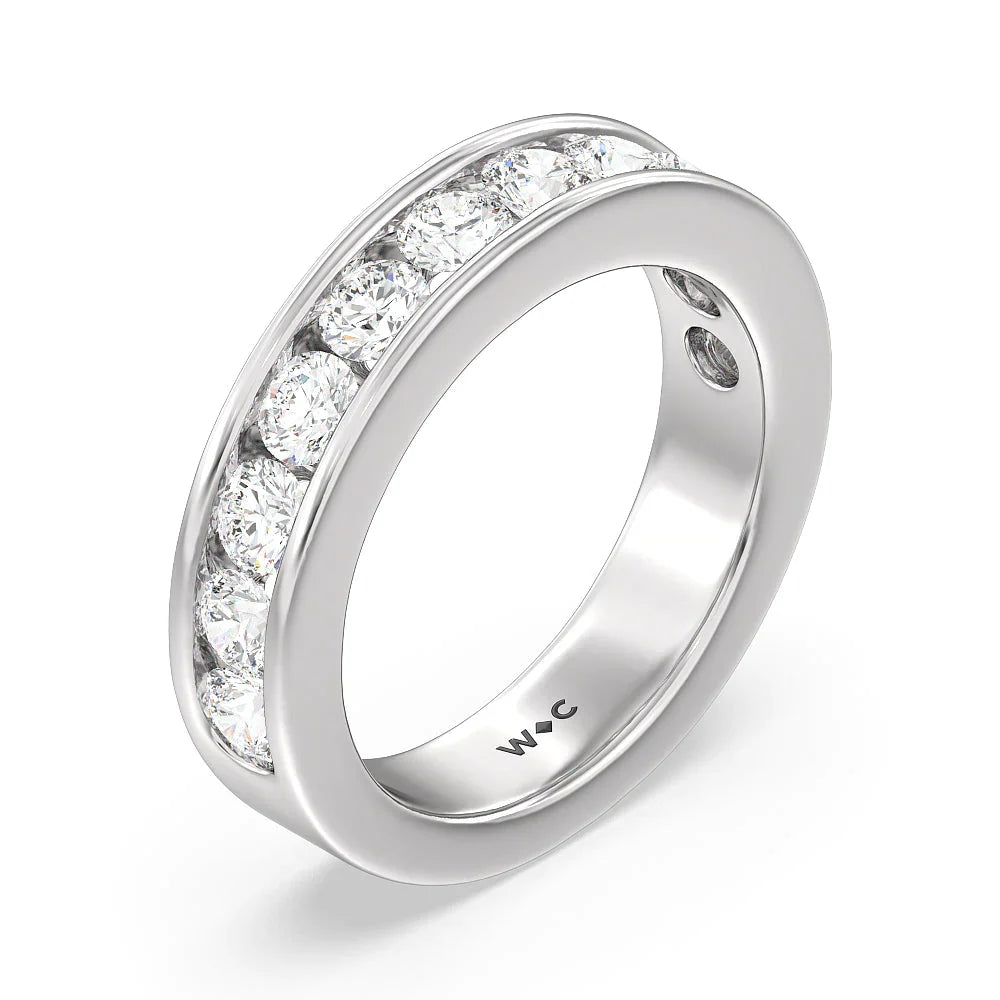 Round Brilliant Cut Diamond Channel Set Band (E+ VS+) with Platinum / Lab / 2 Cut Diamond in 14KT Platinum / Lab / 2 view 3
