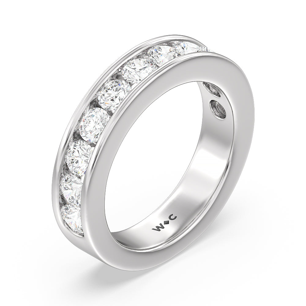 Round Brilliant Cut Diamond Channel Set Band with Platinum / Natural / 2 Cut Diamond in 14KT Platinum / Natural / 2 view 3
