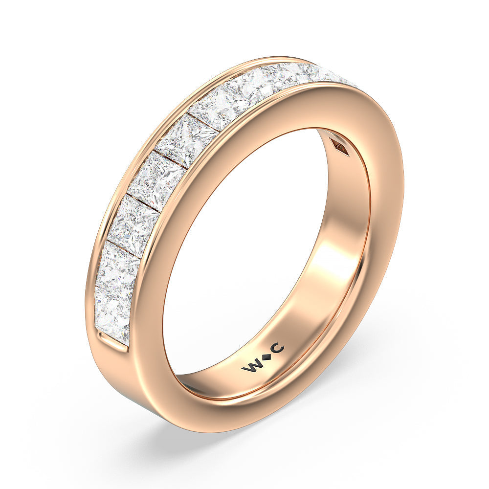 Princess Cut Diamond Channel Set Band with 18KT Rose Gold / Lab / 1 1/2 Cut Diamond in 14KT Rose Gold / Lab / 1 1/2 view 3
