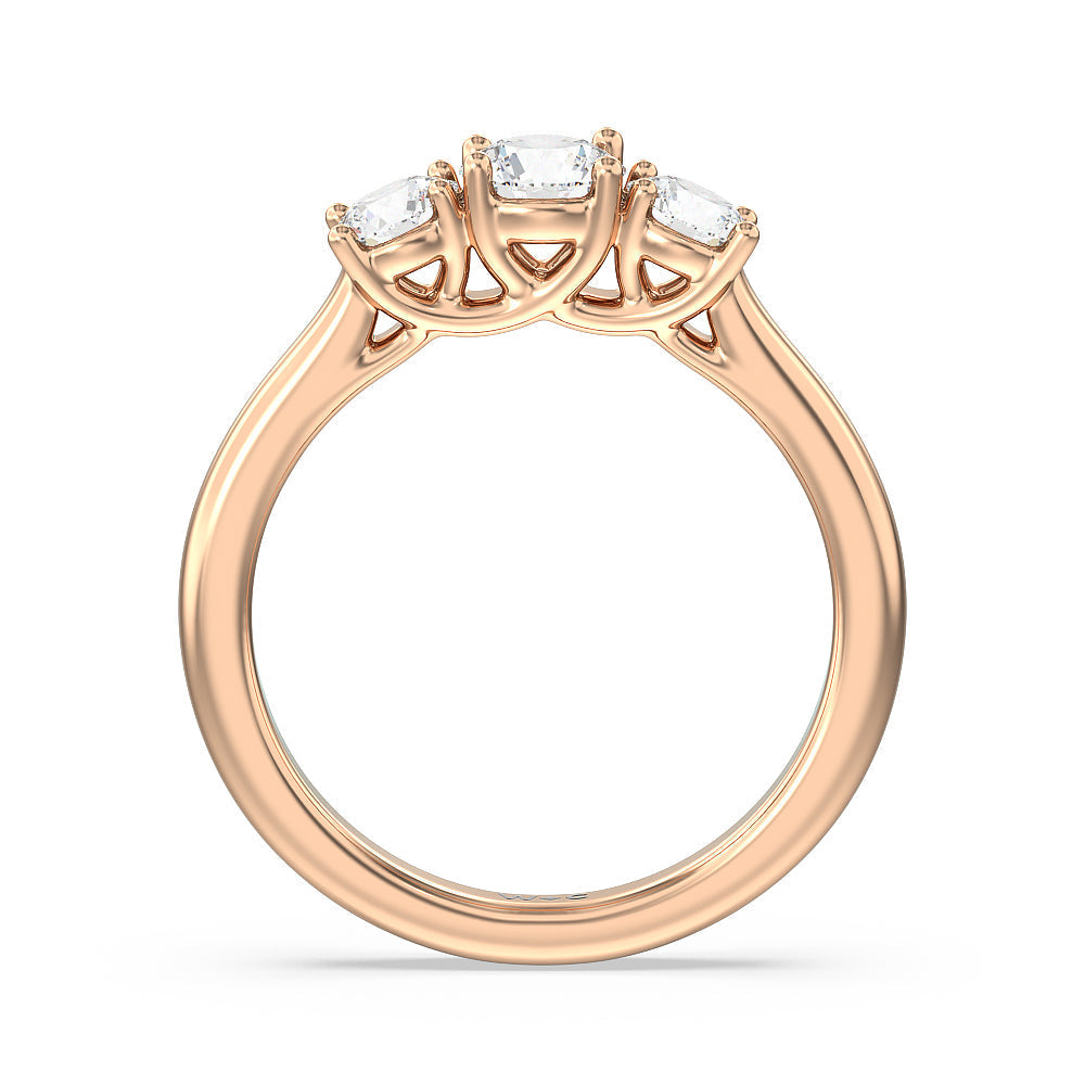 Three Stone Round Brilliant Cut Diamond Ring (F/G SI+) with 18KT Rose Gold / Natural / 1 Cut Diamond in 14KT Rose Gold / Natural / 1 view 2
