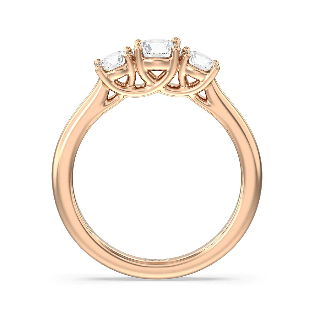 Three Stone Round Brilliant Cut Diamond Ring (E+ VS+) with 18KT Rose Gold / Lab / 1 Cut Diamond in 14KT Rose Gold / Lab / 1 view 2
