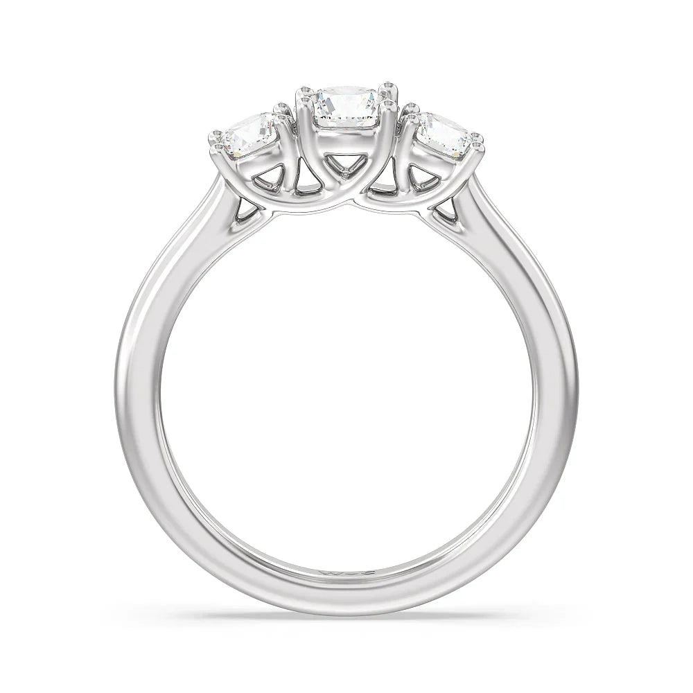 Three Stone Round Brilliant Cut Diamond Ring (E+ VS+) with Platinum / Lab / 1 Cut Diamond in 14KT Platinum / Lab / 1 view 2
