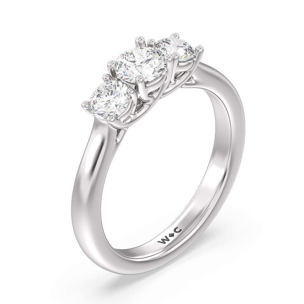 Three Stone Round Brilliant Cut Diamond Ring (F/G SI+) with Platinum / Natural / 1 Cut Diamond in 14KT Platinum / Natural / 1 view 3

