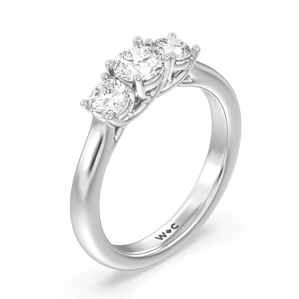 Three Stone Round Brilliant Cut Diamond Ring (E+ VS+) with Platinum / Lab / 1 Cut Diamond in 14KT Platinum / Lab / 1 view 3
