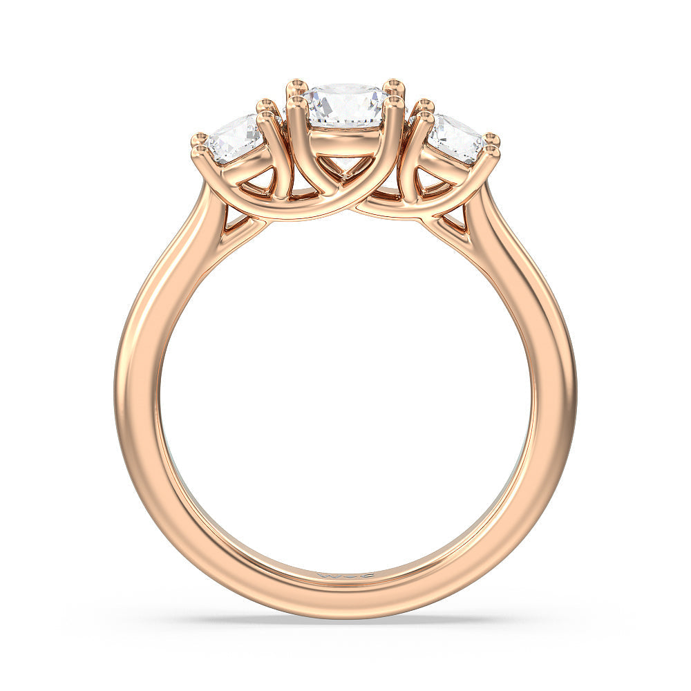 Three Stone Round Brilliant Cut Diamond Ring (F/G SI+) with 18KT Rose Gold / Natural / 1 1/2 Cut Diamond in 14KT Rose Gold / Natural / 1 1/2 view 2
