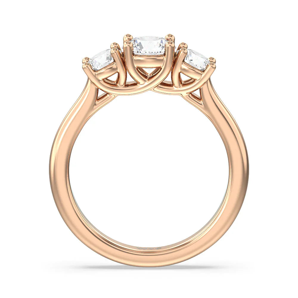Three Stone Round Brilliant Cut Diamond Ring (E+ VS+) with 18KT Rose Gold / Lab / 1 1/2 Cut Diamond in 14KT Rose Gold / Lab / 1 1/2 view 2
