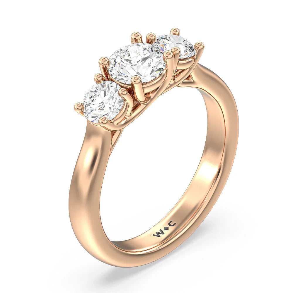 Three Stone Round Brilliant Cut Diamond Ring (E+ VS+) with 18KT Rose Gold / Lab / 1 1/2 Cut Diamond in 14KT Rose Gold / Lab / 1 1/2 view 3
