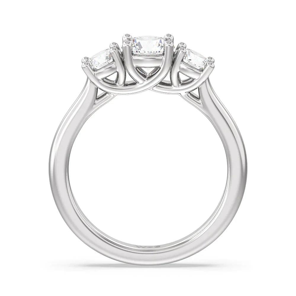 Three Stone Round Brilliant Cut Diamond Ring (E+ VS+) with Platinum / Lab / 1 1/2 Cut Diamond in 14KT Platinum / Lab / 1 1/2 view 2
