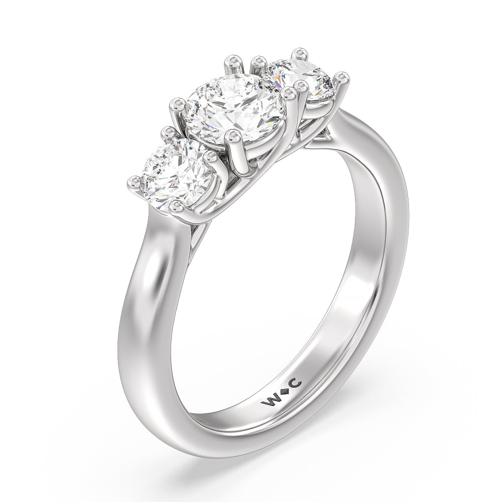 Three Stone Round Brilliant Cut Diamond Ring (F/G SI+) with Platinum / Natural / 1 1/2 Cut Diamond in 14KT Platinum / Natural / 1 1/2 view 3
