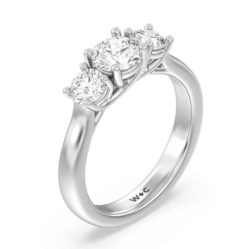 Three Stone Round Brilliant Cut Diamond Ring (E+ VS+) with Platinum / Lab / 1 1/2 Cut Diamond in 14KT Platinum / Lab / 1 1/2 view 3
