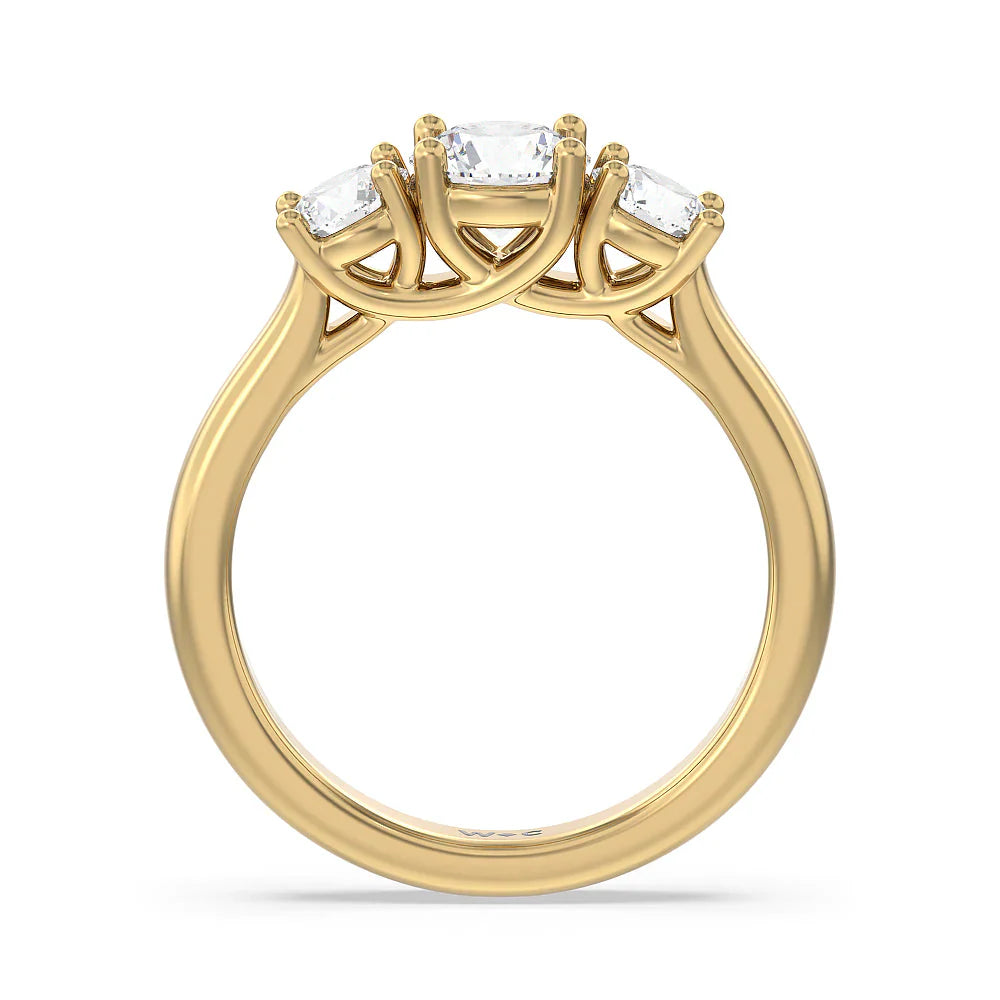 Three Stone Round Brilliant Cut Diamond Ring (E+ VS+) with 18KT Yellow Gold / Lab / 1 1/2 Cut Diamond in 14KT Yellow Gold / Lab / 1 1/2 view 2
