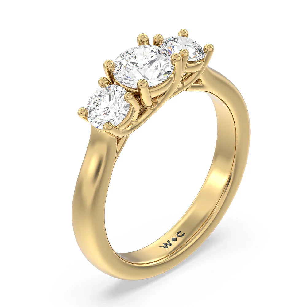 Three Stone Round Brilliant Cut Diamond Ring (E+ VS+) with 18KT Yellow Gold / Lab / 1 1/2 Cut Diamond in 14KT Yellow Gold / Lab / 1 1/2 view 3
