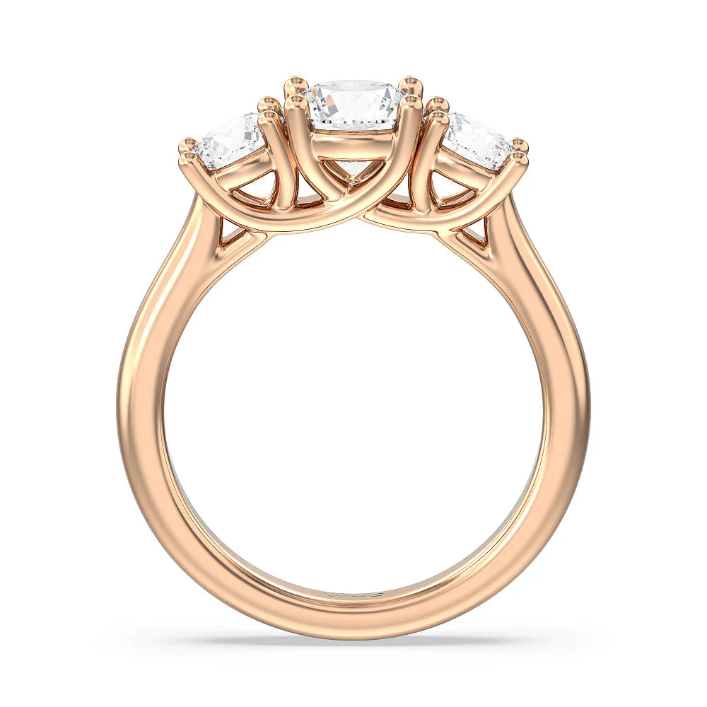 Three Stone Round Brilliant Cut Diamond Ring (E+ VS+) with 18KT Rose Gold / Lab / 2 Cut Diamond in 14KT Rose Gold / Lab / 2 view 3
