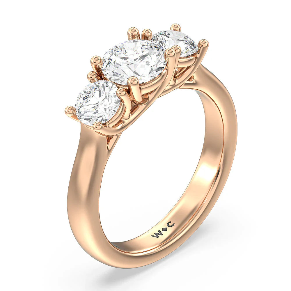 Three Stone Round Brilliant Cut Diamond Ring (E+ VS+) with 18KT Rose Gold / Lab / 2 Cut Diamond in 14KT Rose Gold / Lab / 2 view 2
