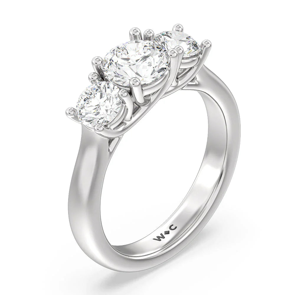 Three Stone Round Brilliant Cut Diamond Ring (E+ VS+) with Platinum / Lab / 2 Cut Diamond in 14KT Platinum / Lab / 2 view 3
