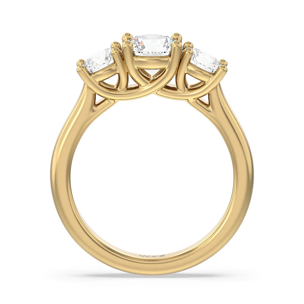 Three Stone Round Brilliant Cut Diamond Ring (E+ VS+) with 18KT Yellow Gold / Lab / 2 Cut Diamond in 14KT Yellow Gold / Lab / 2 view 2
